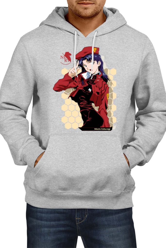 Herren Kapuzenpullover Anime Manga Neon Anime Genesis Manga Evangelion Misato Katsuragi Misato Katsuragi, Man XL / Grau