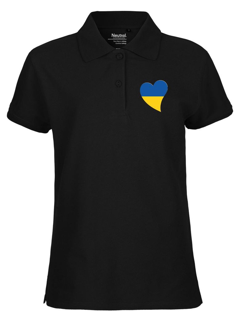 Huuraa Damen Polo Shirt Ukraine Flagge Herz L Black Bio Baumwolle Fairtrade Poloshirt Geschenkidee