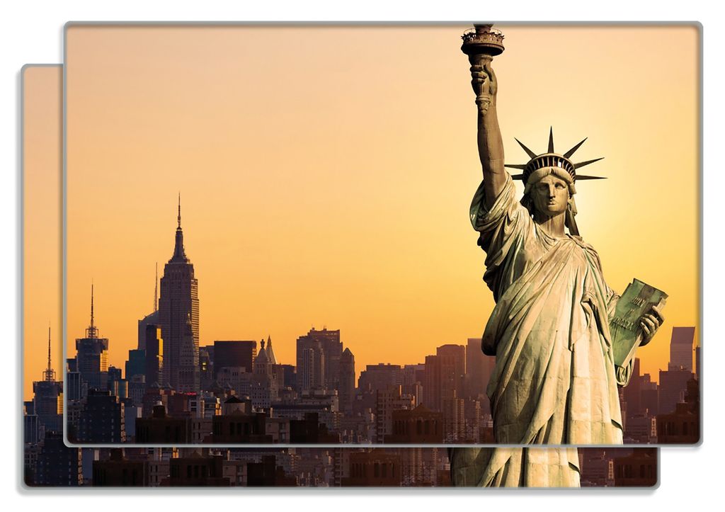 Wallario Frühstücksbrettchen 2er Set aus Glas, je 20 x 30 cm, mit rutschfesten Füßen, Motiv Freiheitsstatue New York