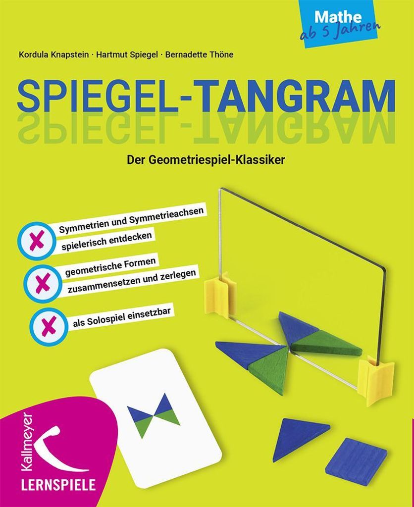Legespiel mit Spiegel, 7 geometrischen Formen und 12 Kartensätzen für Kinder ab 5 Jahren