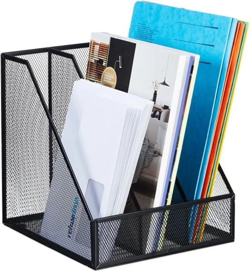 Collecteur de magazines 3 compartiments en métal noir pour bureau