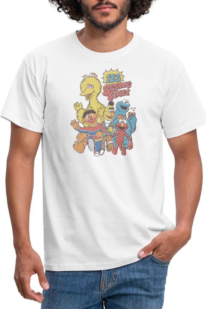 Spreadshirt Sesamstraße 123 Sesame Street Charaktere Männer T-Shirt, XXL, Weiß