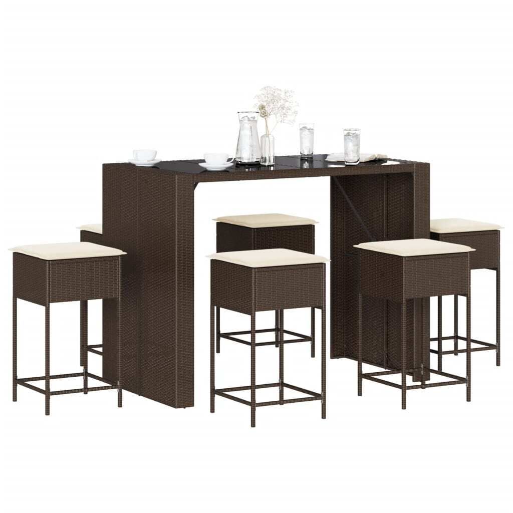 Maison Exclusive - 7-tlg. Gartenbar-Set mit Kissen Braun Poly Rattan