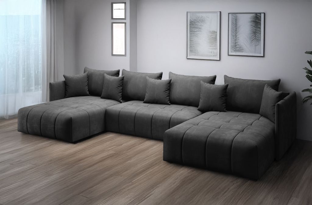FURMEB24 ASPEN U Ecksofa mit Schlaffunktion Bettzeugablage Produktbild 