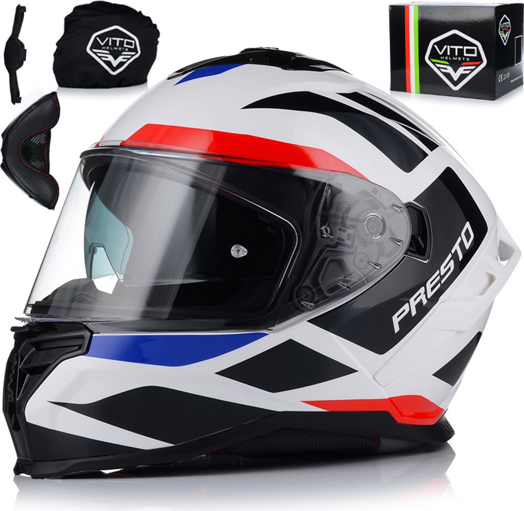 Integralhelm mit Sonnenblende | VITO PRESTO | Motorrad Helm Vollvisierhelm Mopedhelm ECE 22.06 | Motorradhelm Full-Face Helme | XL (61-62cm)
