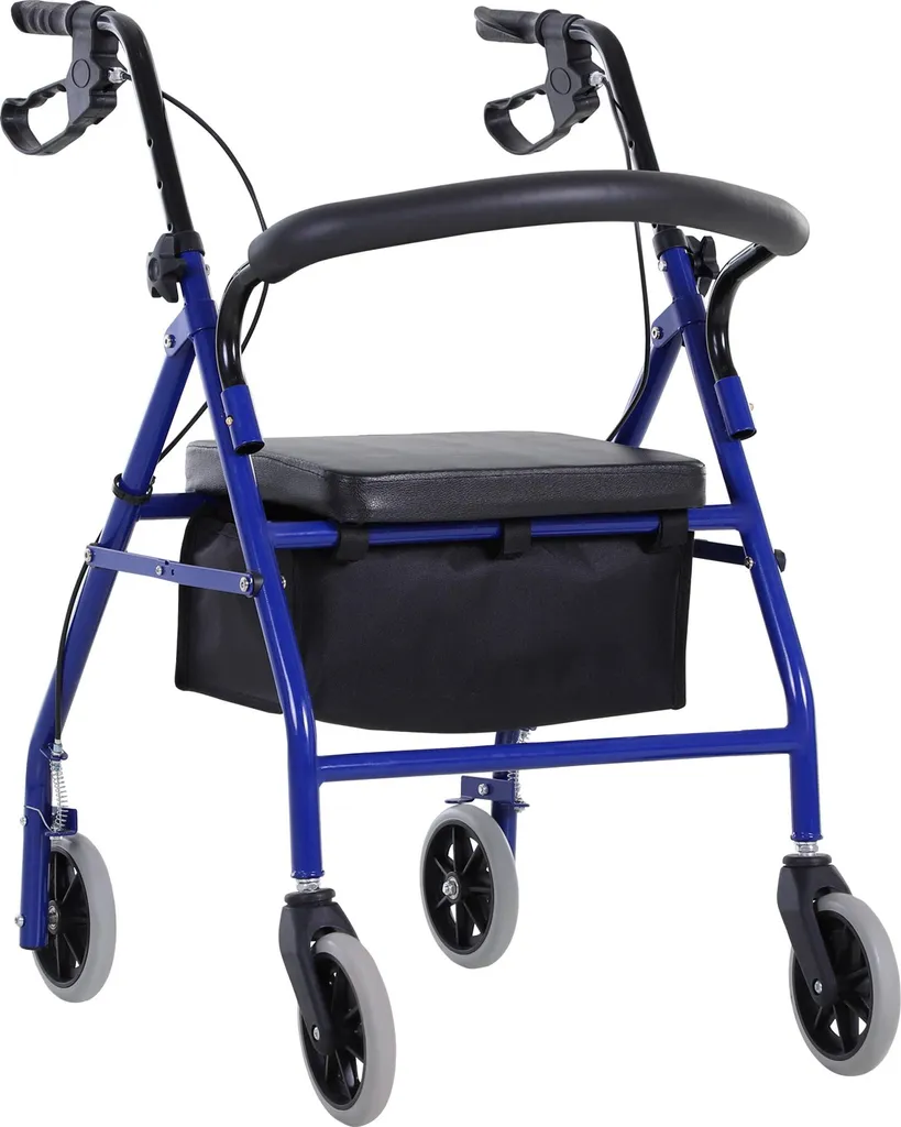 Déambulateur stable pour prévenir les chutes avec assise et freins bleus