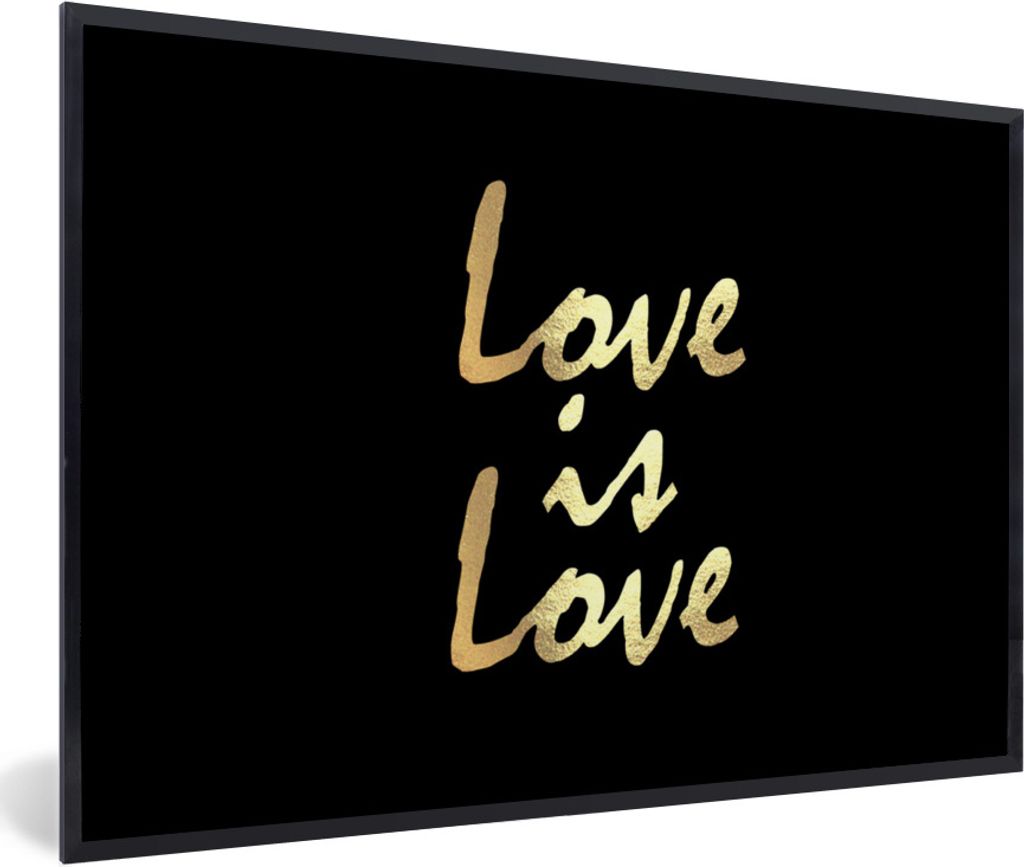 MuchoWow Gerahmtes Poster Zitat - Liebe - Gold 90x60 cm - Poster mit Schwarzem Bilderrahmen Wandposter Rahmen Foto Bilder - Fotorahmen - Foto-Plakat