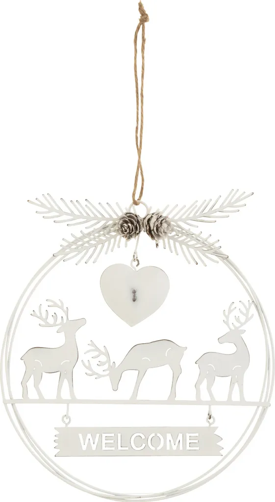 Déco Entrée Noël Welcome Métal Blanc J-Line pour Recevoir vos Amis