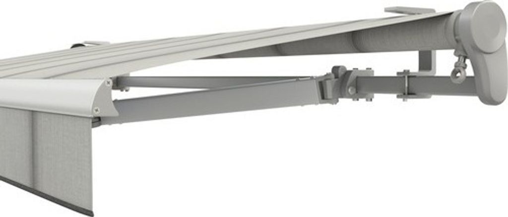 SOLUNA Gelenkarmmarkise Trend 4x2,5 Stoff Dessin D420 Gestell Silber eloxiert Antrieb rechts inkl. Motor, Wandschalter u