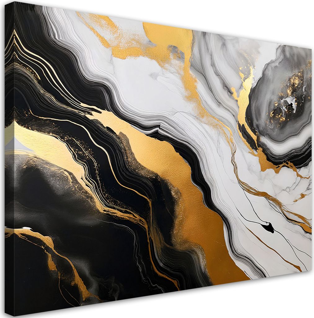 Leinwandbild Schwarz-grauer Marmor mit Gold Abstrakt 120x80 Feeby Gold bild für die wand bereit zum aufhängen