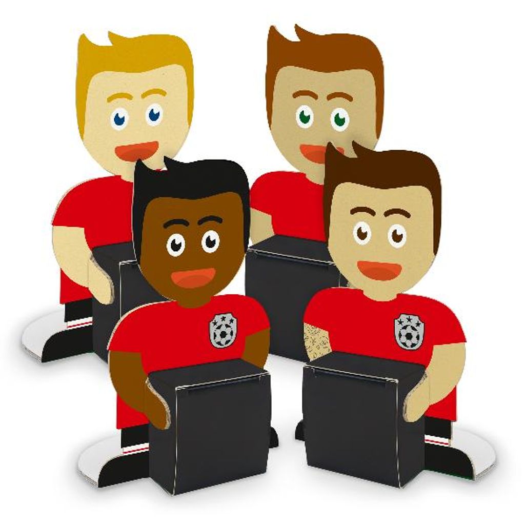 itenga Fußballbande Rot Schwarz 4x Figuren + 4x Würfelboxen Schwarz