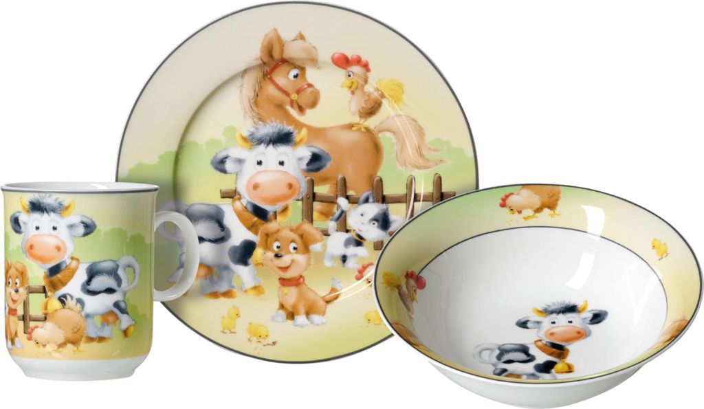 Kindergeschirr-Set Hoftiere, 3-teilig