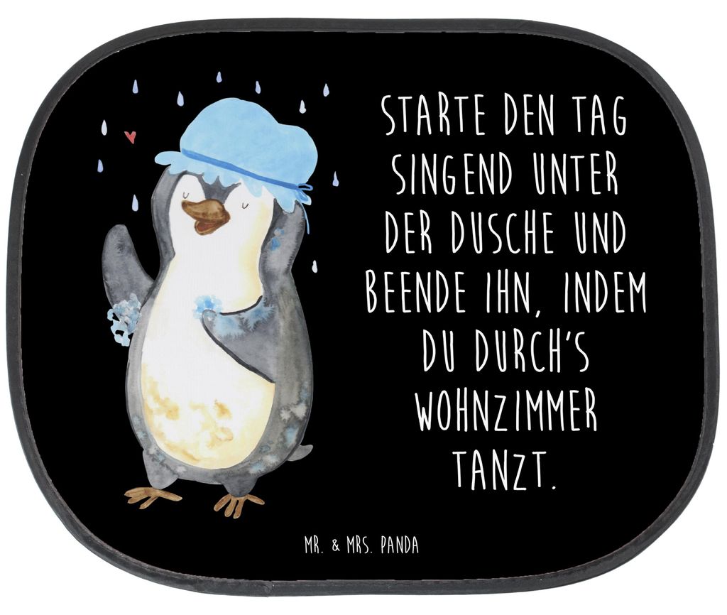 Mr. & Mrs. Panda Sonnenschutz Auto Pinguin Duschen - Schwarz - Geschenk, Duschkonzert, Dusche, Autoscheiben, Tanzen, Sonnenblende, Lebensmotto, Sei...