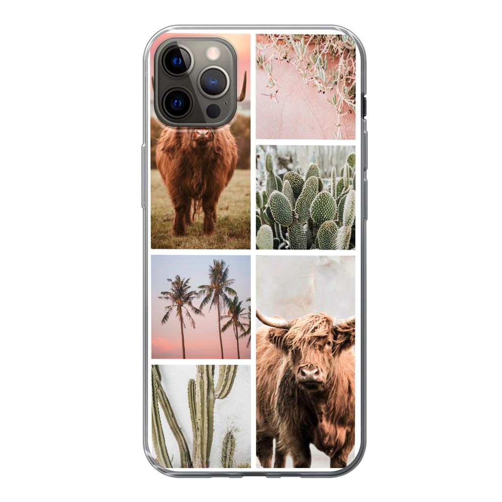 MuchoWow Handyhülle Schutzhülle Hülle für iPhone 13 Pro Max Schottischer Highlander - Sukkulente - Pastell Silikon Softcase Handy Hülle - Mo...