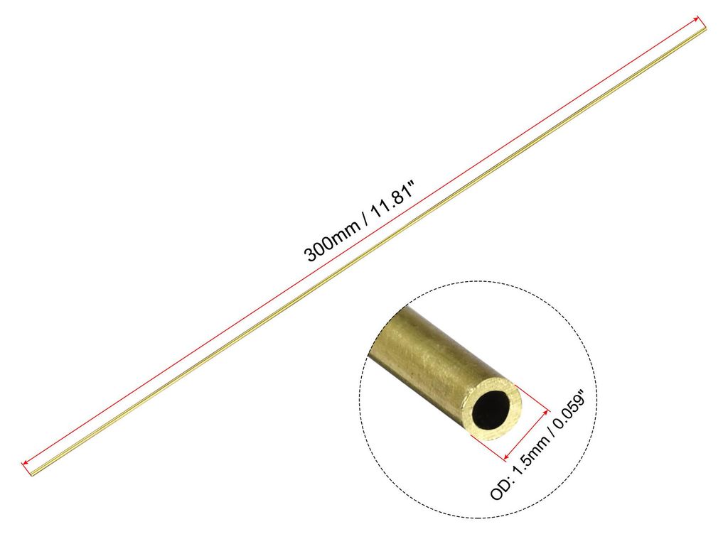 2 Stš¹ck 300mm L?nge Messingrohr 1,5mm Au?endurchmesser, Nahtlose Gerades Rohr 0,25mm Wandst?rke, Messing Rundrohr fš¹r Industrie Bauwesen Gart...