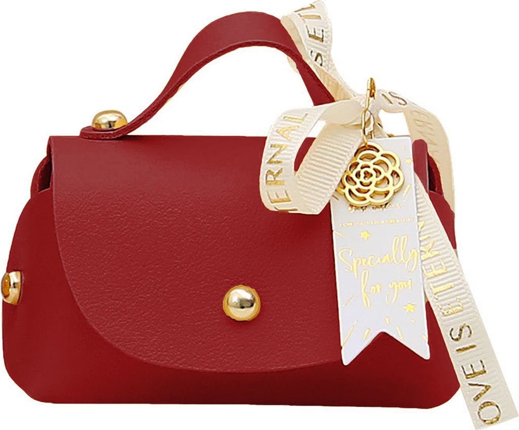 Verpackung Box Ribbon Bow Griff Design Handtasche Form Faux Leder Hochzeit Gefallen Geschenk Candy Bag Haushalt Zubehör-Rot ,Größen:S