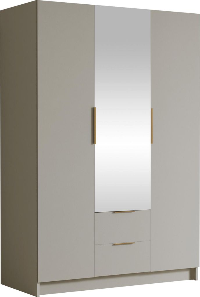 MIRJAN24 Kleiderschrank Calwi II 150, Schlafzimmer, mit Spiegel, Drehtürenschrank, mit Kleiderstange, Modern, Garderobenschrank, Metallgriffe (Far...