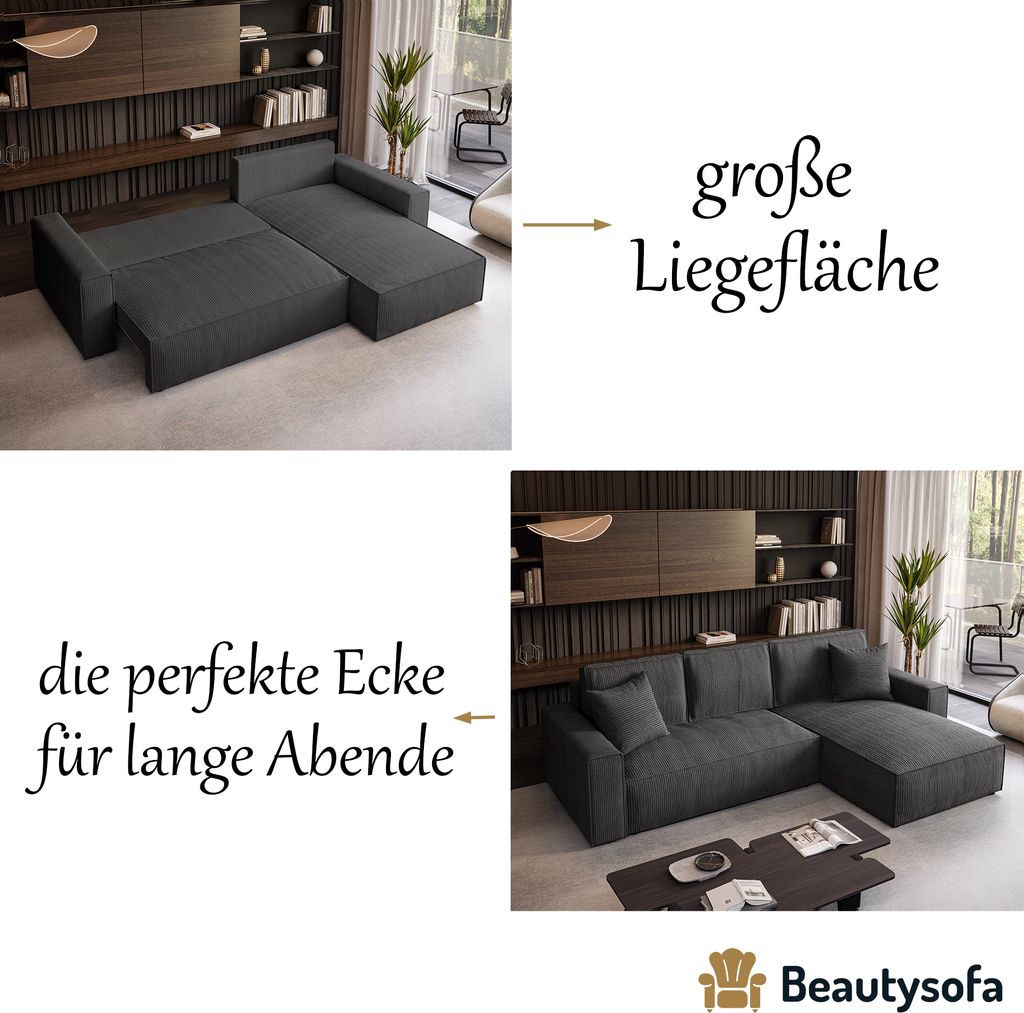 Ecksofa Parys L-form Polsterecke mit Cord-Bezug mit Produktbild 5