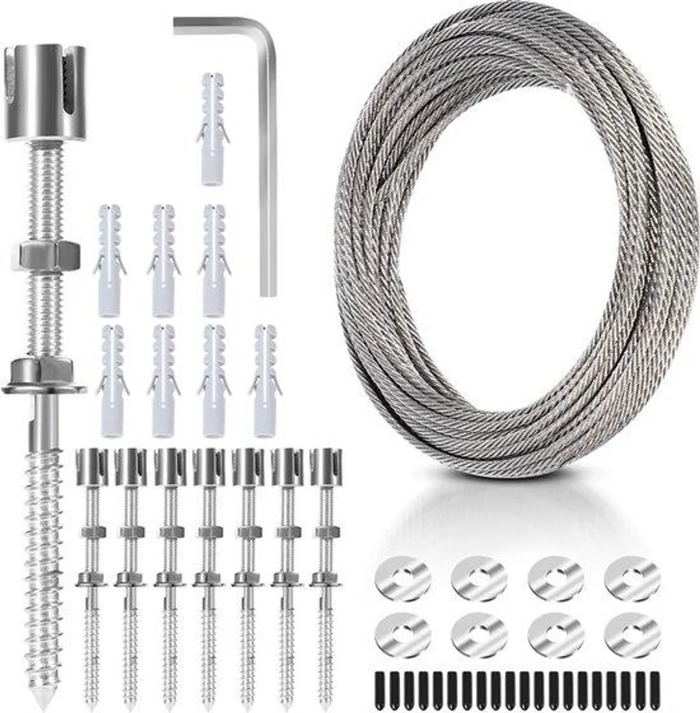 Câble acier 12m pour palissage inox 3mm avec fixations murales pro