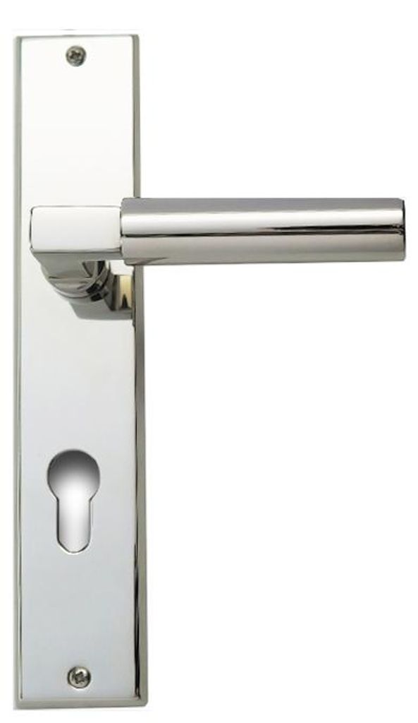 Chiara R988 Ghidini Türgriff-Langschild-Garnitur Bauhaus Stil M7 glanznickel (Lochung: PZ) Lochung: PZ