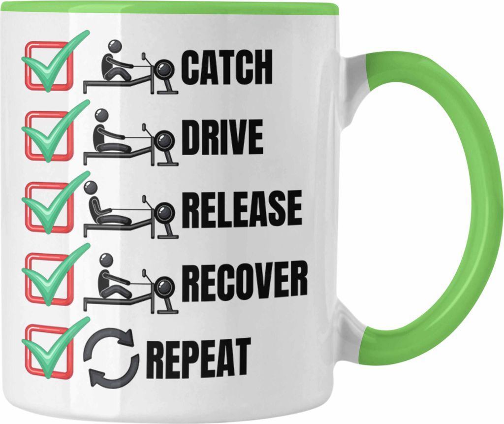 Trendation - Rudern Tasse Geschenk Ruderer Rudergerät Catch Drive Release Recover Repeat Ruder-Verein Geschenkidee Kaffee-Becher (Grün)