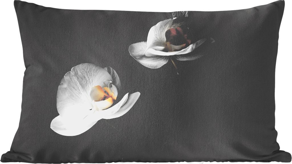 MuchoWow Zierkissen Sofakissen Wohnzimmer Dekokissen 60x40 cm Orchidee - Blumen - Schwarz - Weiß - Stilleben - Kopfkissen - Polster mit Foto