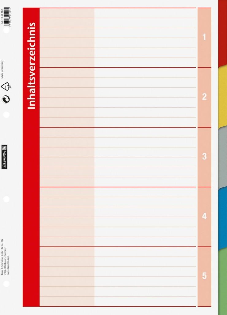 BRUNNEN Ordnerregister Vollformat blanko weiß 5-teilig, 1 St.