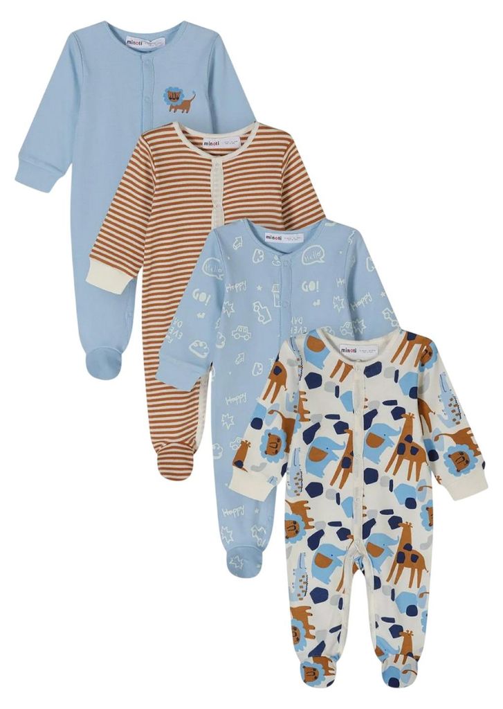 Minoti - Schlafanzug für Baby-Jungs, Langärmlig (4er-Pack) MN287 (Neugeborene) (Bunt)