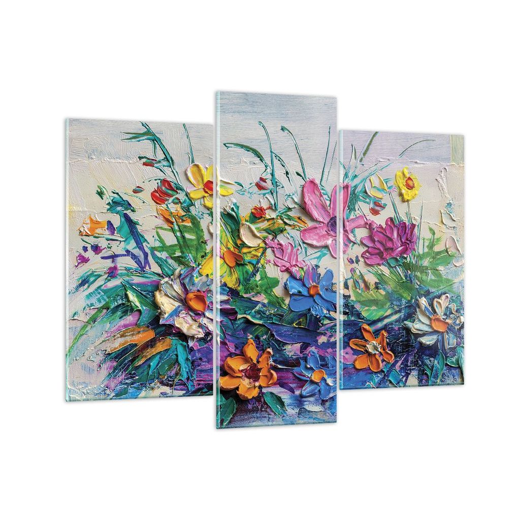 Bilder auf glas - 3 Teile - Blumen die Farben pastos - 130x100cm - Glasbilder - Wandbilder - Bilder - zum Aufhängen bereit - Wanddekoration aus Gl...