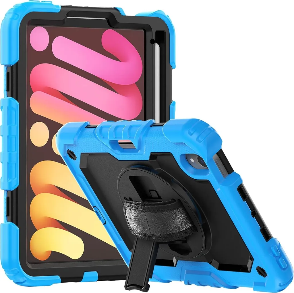 Custodia iPad Mini 6 Blu con Tracolla e Supporto: Protezione Totale