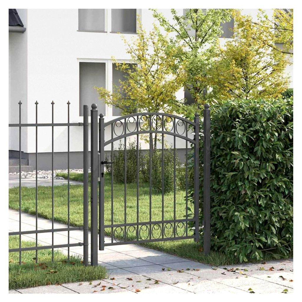 Zauntor mit Schloss Grau 125 x 100 cm aus pulverbeschichtetem Stahl, Sicherheits-Hoftor für Einfahrten und Industriegelände