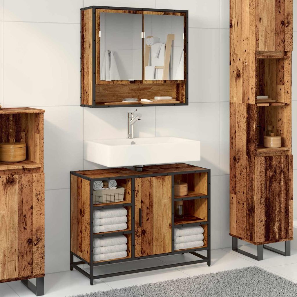 Maison Exclusive - Badezimmerschrank mit Tür Altholz 80 x 33 x 60 cm Holzwerkstoff
