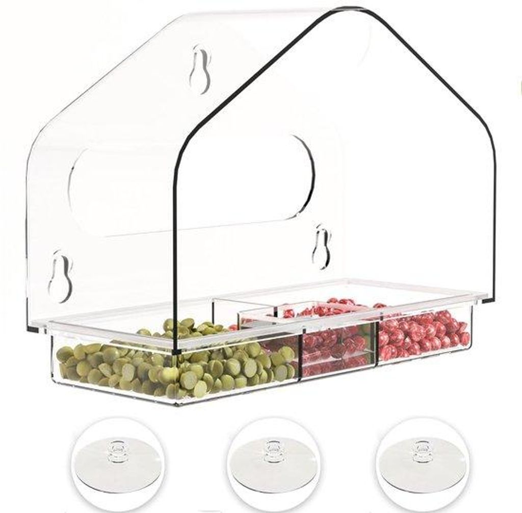 Acryl Vogelhäuschen mit Klappfenster, Vogelhäuschen für den Garten, Vogelfutterhäuschen aus Acryl, Transparenthäuschen für Vogelernährung