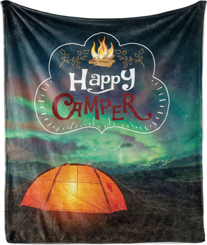 ABAKUHAUS Glücklicher Camper Weich Flanell Fleece Decke, Aurora Borealis Tent, Gemütlicher Plüsch für den Innen- und Außenbereich, 125 x 175 c...