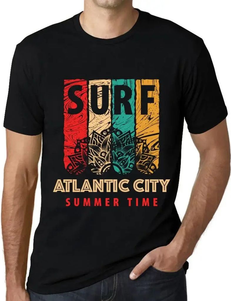 Herren Grafik T-Shirt Sommerliches Surfen in Atlantic City – Summer Time Surf In Atlantic City – Öko-Verantwortlich Vintage Jahrgang Kurzarm L...