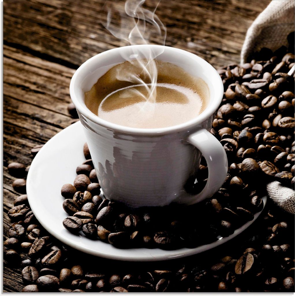 Marco Mayer: Heißer Kaffee - dampfender Kaffee - Glasbild, Produktbild 