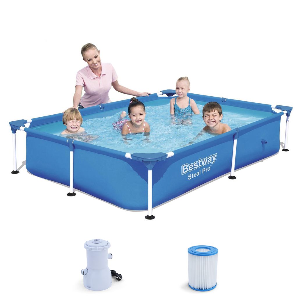 BESTWAY 56401 Steel Pro Frame Swimmingpool mit Pumpe rechteckig 221x150x43cm