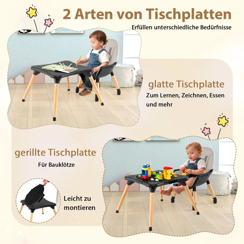Chaise haute bébé 6 en 1 à double plateau et table basse multifonctionnelle - 5