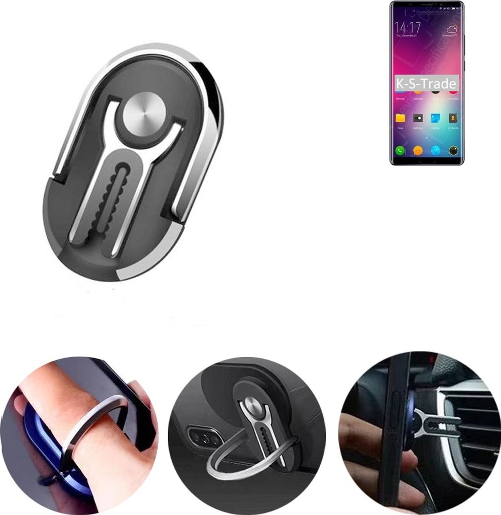 K-S-Trade 3in1 Smartphone-Ring Handy-Ring kompatibel mit Elephone P11 3D Fingerhalterung Handyring Tischständer Lüftungsgitter-Halterung Tisch