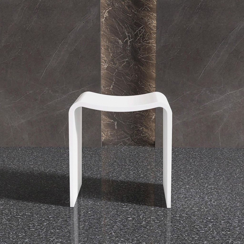 Duschhocker Modern Duschstuhl für Senioren 150 kg, Rutschfester Badhocker r Kunststein Badezimmerhocker, Spa Duschsitz Weiß Matt 42,5 x 40 x 30 cm