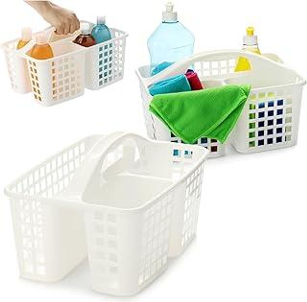 com-four2x Aufbewahrungskorb, Duschkorb mit Griff, tragbarer Organizer aus Kunststoff mit je 3 Fächern für Hygieneartikel, Reinigungs- & Putzmitt...