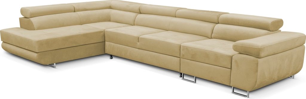 Ecksofa Miami Long Monolith 04 -form mit Schlaffunktion und Bettkasten beige, Links Ottomane