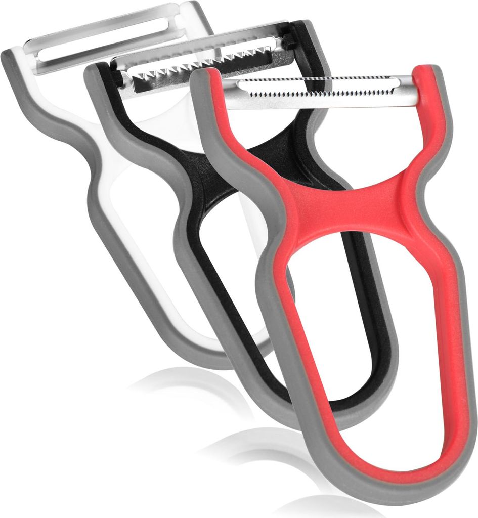 com-four 3-teiliges gemischtes Schäler-Set für Obst und Gemüse - Rostfrei, Universalschäler besonders scharf, ergonomisch und mit rutschfeste...