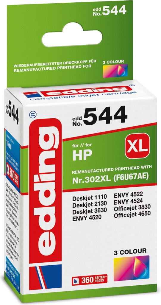Tintenpatrone kompatibel mit HP No. 302XL (F6U67AE) colour Packung mit 12 Stück