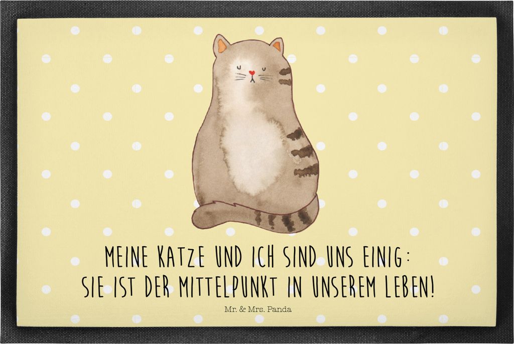 Mr. & Mrs. Panda Schmutzmatte Katze Sitzen 40 x 60 cm - Gelb Pastell - Geschenk, Türvorleger, Fußabstreifer, Katzen, Fussmatte, fußmatte, Liebe,...