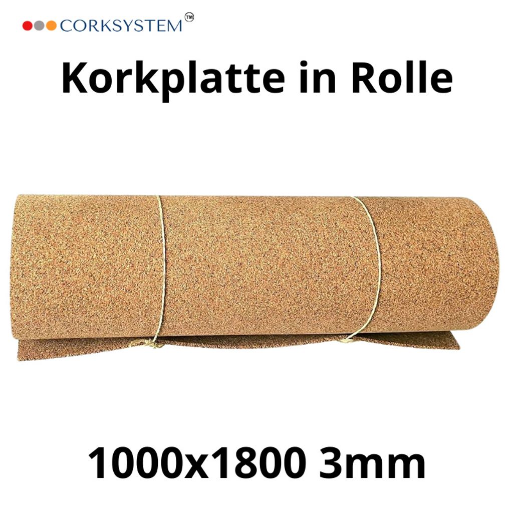 A rolled-up piece of cork material is shown against a white background, with text above and below.