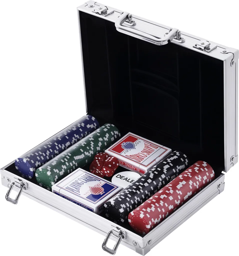 Set de Poker Complet Mallette 200 Jetons avec Coffret en Métal Argenté