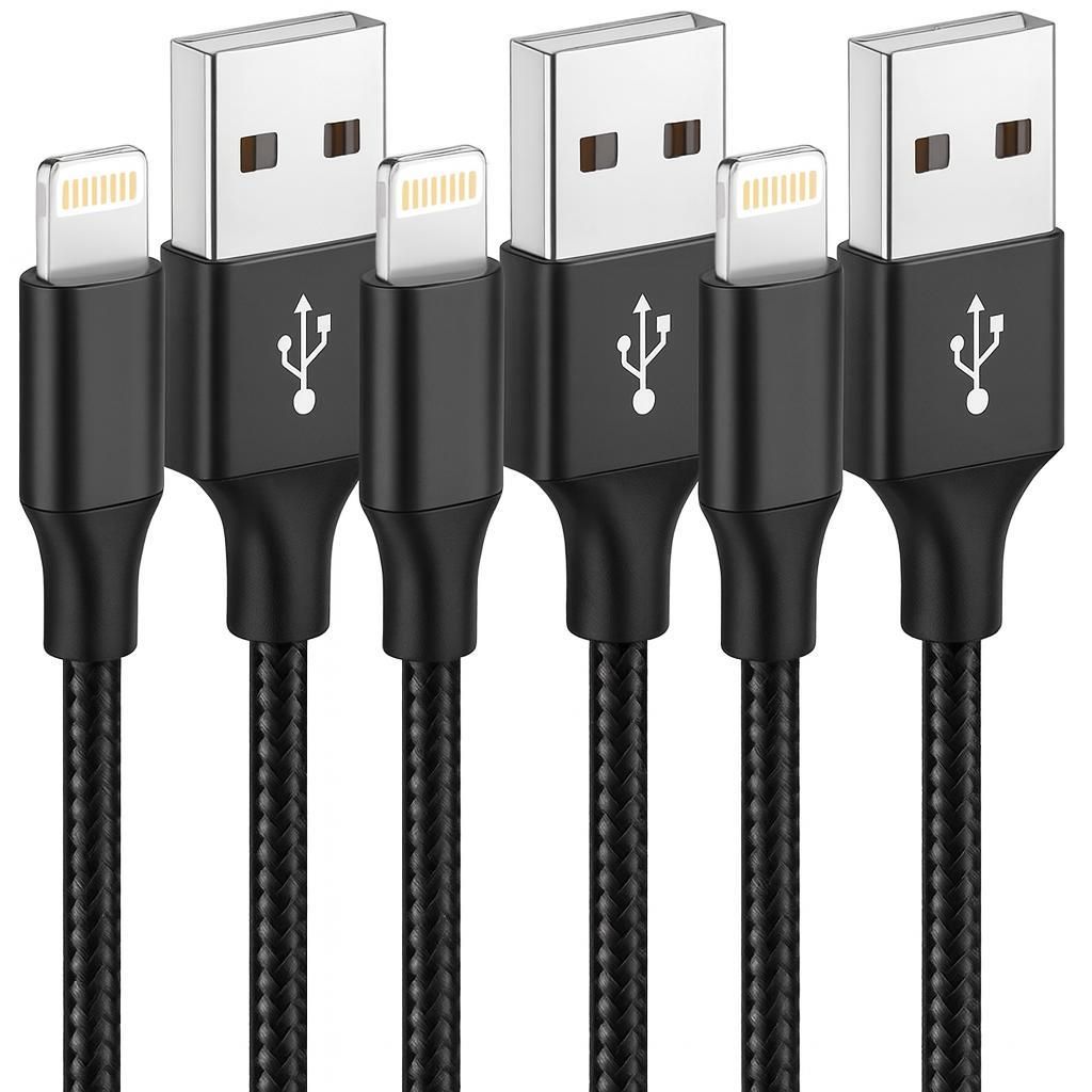 3x Nylon 1m Schnellladekabel USB A für Apple Geräte – Schnelllade und Datenkabel passend für iPhone 5 bis 14 Pro Max Mini iPad und iPod – Sc...