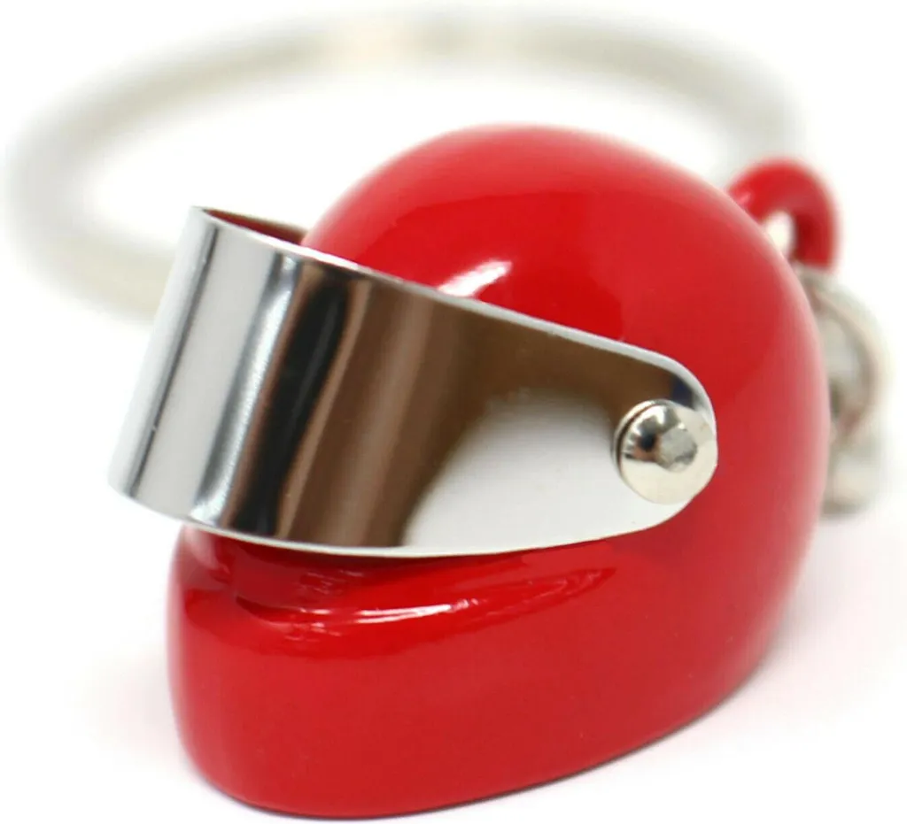 Porte-clefs miniature casque de moto rouge métallique, modèle S017 chic