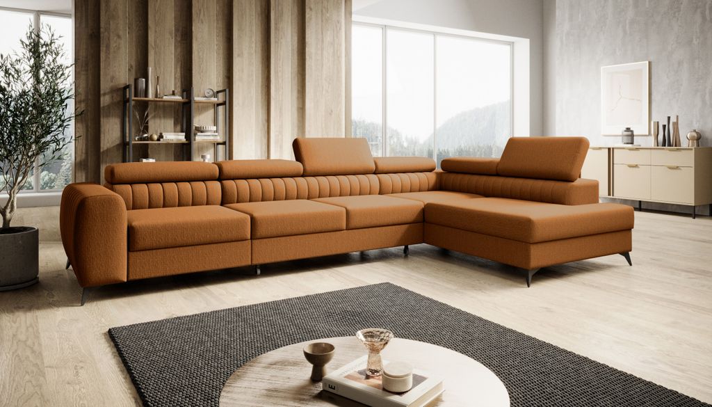 Moderne Ecksofa PIERRO MAXI mit einstellbare Kopfstützen, Eckcouch in L-Form mit Schlaffunktion und Bettkaste. Soffa, Bettsofa, Couchgarnitur - Ge...